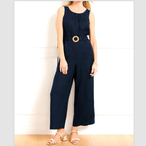 TALBOTS Linen Belted Sleeveless Jumpsuit Pockets - Picture 1 of 12